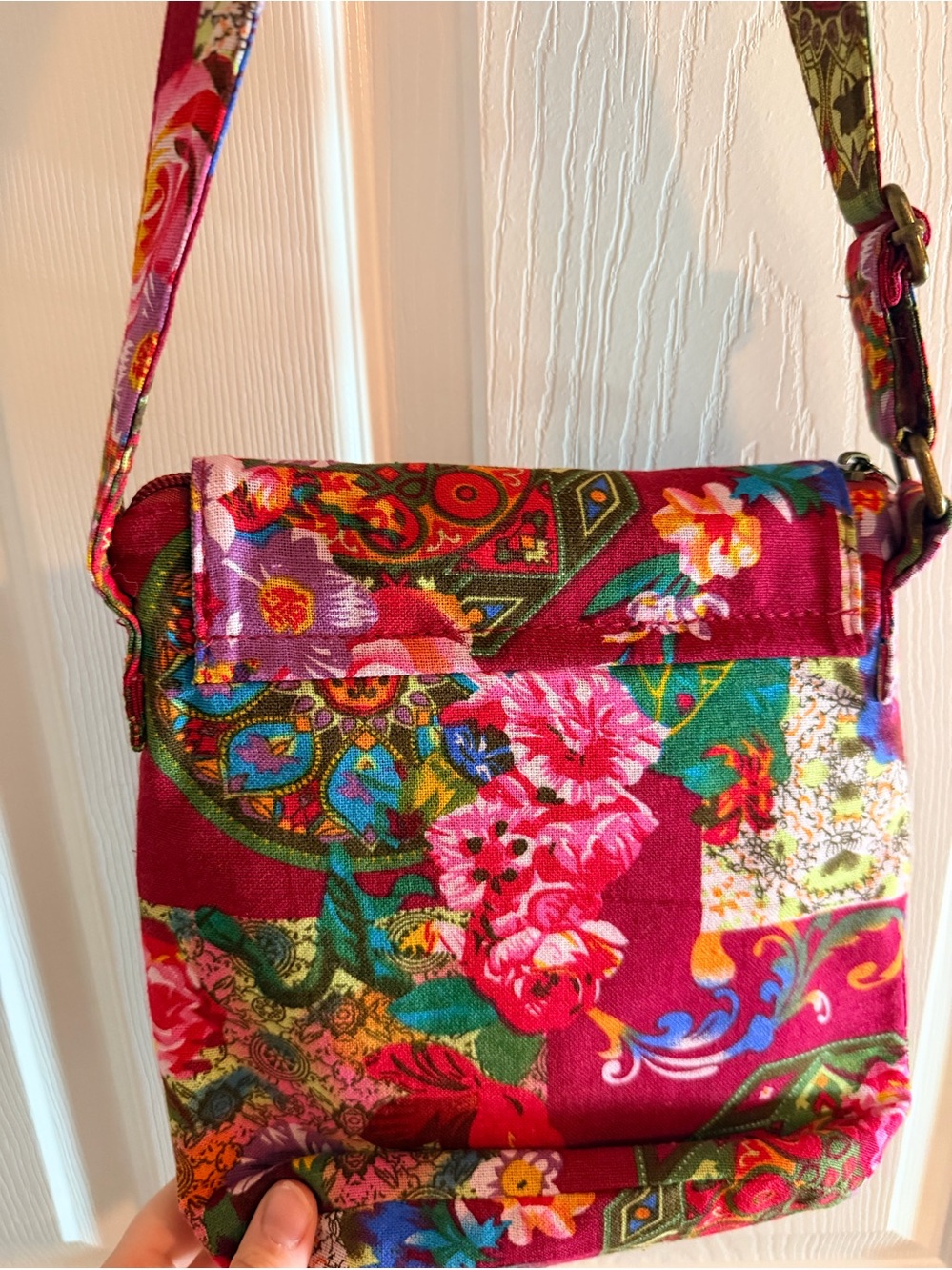 Floral Burgundy Crossbody Bag with Adjustable Strap